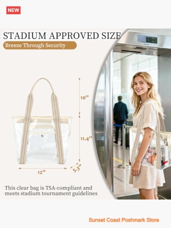Clear Beach Bag for Women, Large Clear Tote Bag for Stadium  Clear Stadium Approved Tote Bag Waterproof Sandproof with Zipper